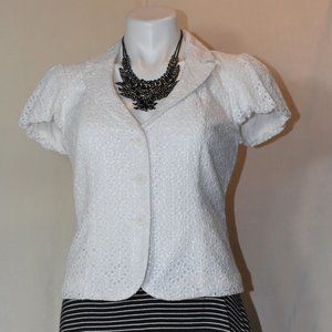 Express Design Studio White Lace Crop Blazer